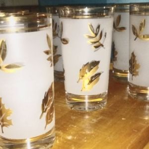 Vintage MCM Libbey Glass Company "Golden Foliage" 12oz Drinking Glasses
